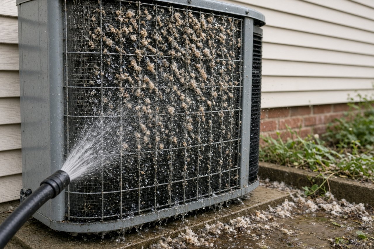 Photo illustrating air conditioning cleaning in New Hampshire.