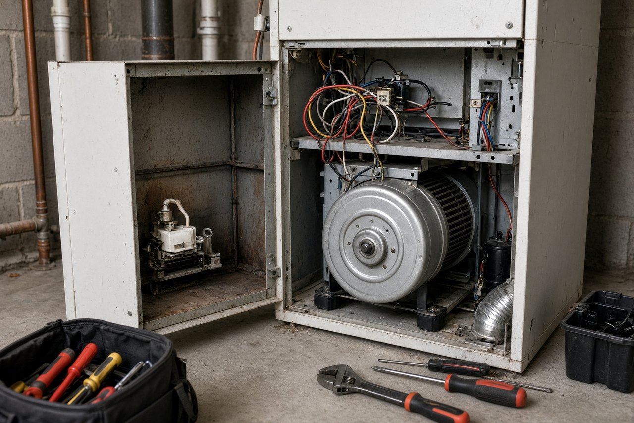 Photo illustrating furnace repair in New Hampshire.