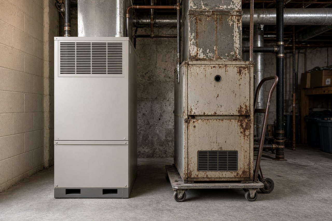 Photo illustrating furnace replacement in New Hampshire.